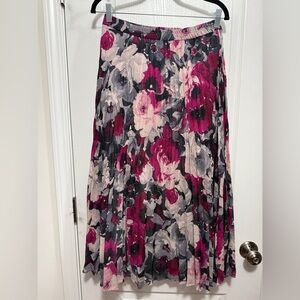 Chaps Maxi Skirt Women’s S Pink Black Floral Pleated Pull On Romantic Whimsigoth